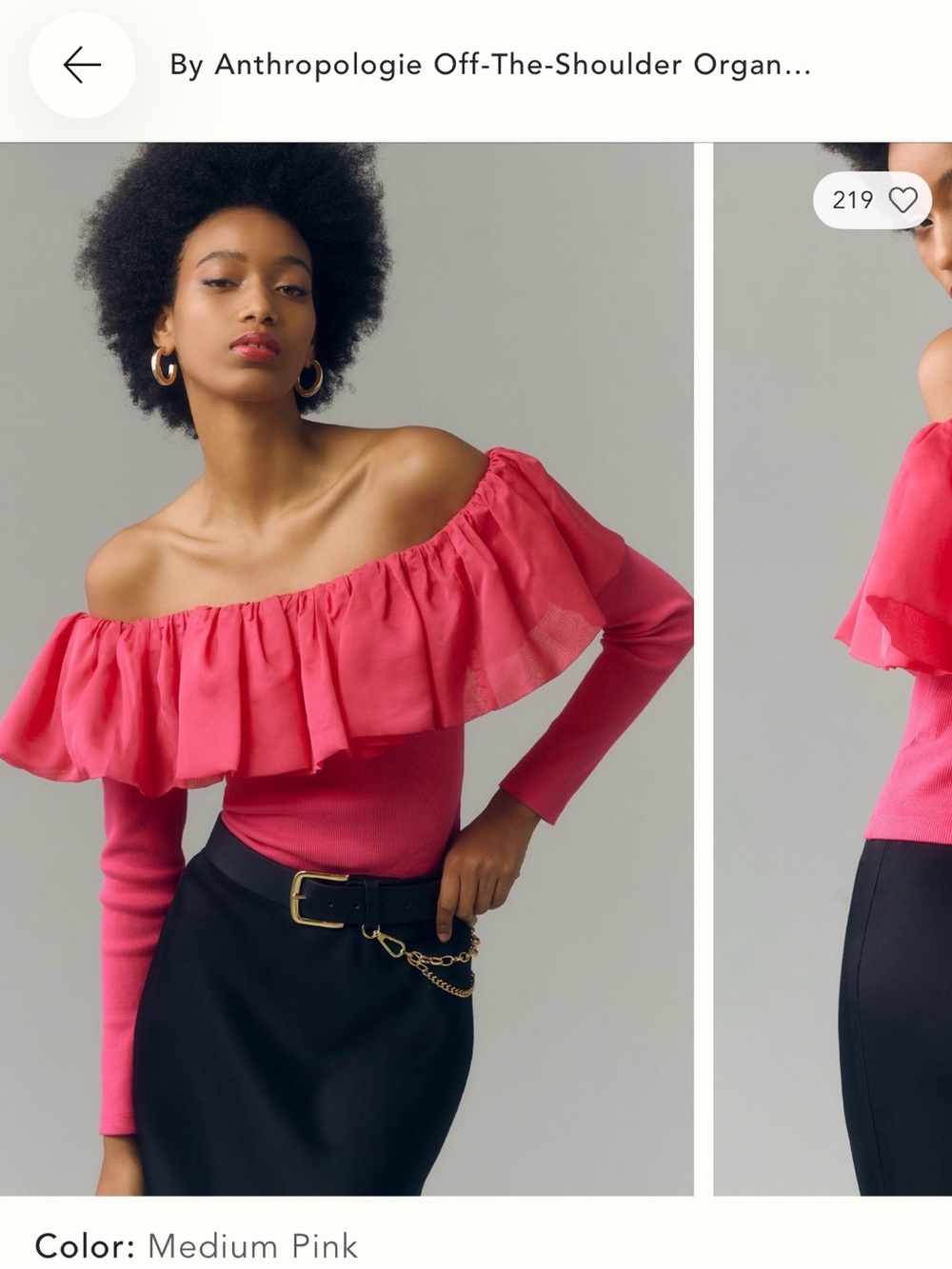 Anthropologie Medium Pink Off-the-Shoulder Ruffle Top
